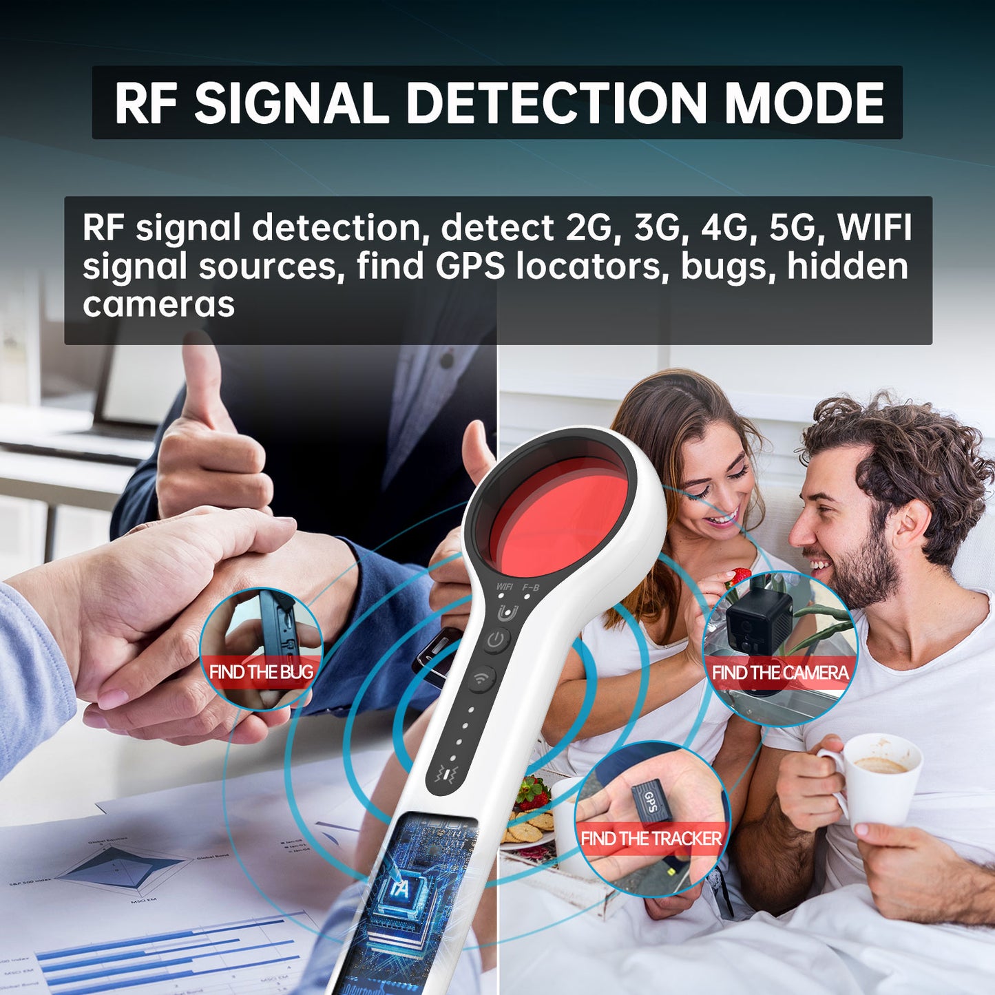 KILLOVE Hidden Camera detectors Bug Detector Anti spy Camera RF Detector GPS Tracker Detector Magnet Detection Vibration Detection Sound Vibration Light Three Kinds of prompts for car Indoor outdoor